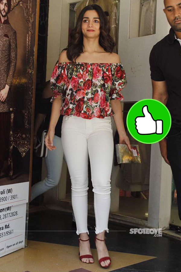 alia bhatt ina floral off-shoulder top at the book launch juhu