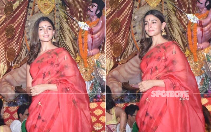 Durga Puja 2019: Alia Bhatt Makes A Rare Appearance In A Red Saree; Be Still Our Fluttering Hearts - Pictures