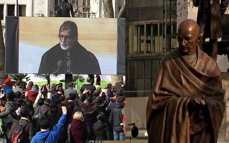 Amitabh Unveils Gandhi's Statue