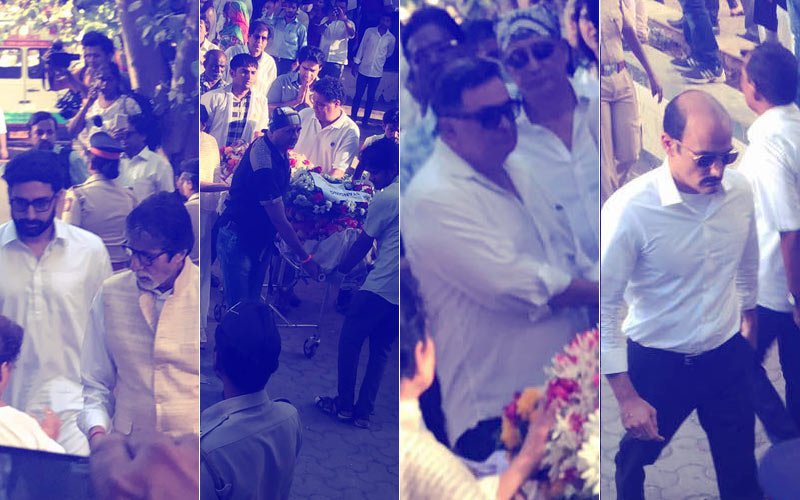 Amitabh Bachchan, Abhishek Bachchan, Rishi Kapoor Arrive At Vinod Khanna’s Funeral
