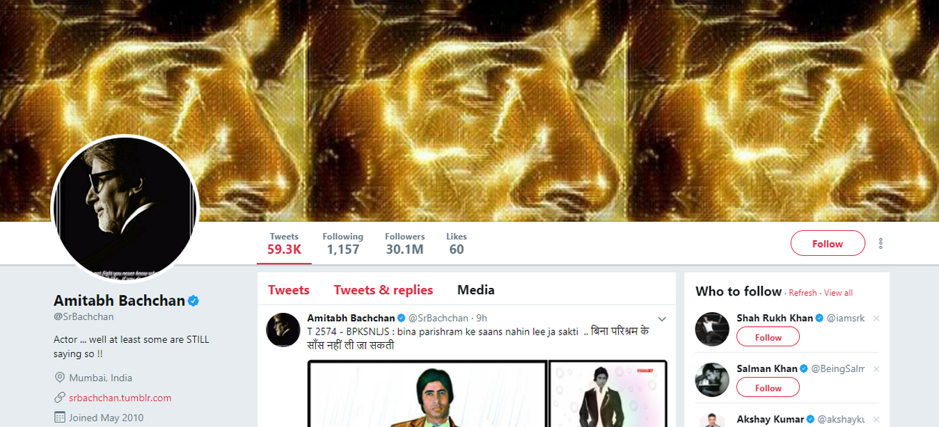 amitabh bachchan twitter account snapshot