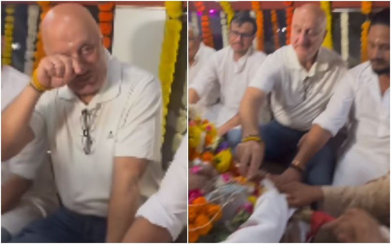 Anupam Kher Breaks Down At Best Friend Satish Kaushik’s Funeral, Actor Is Inconsolable As He Tries To Control His Tears