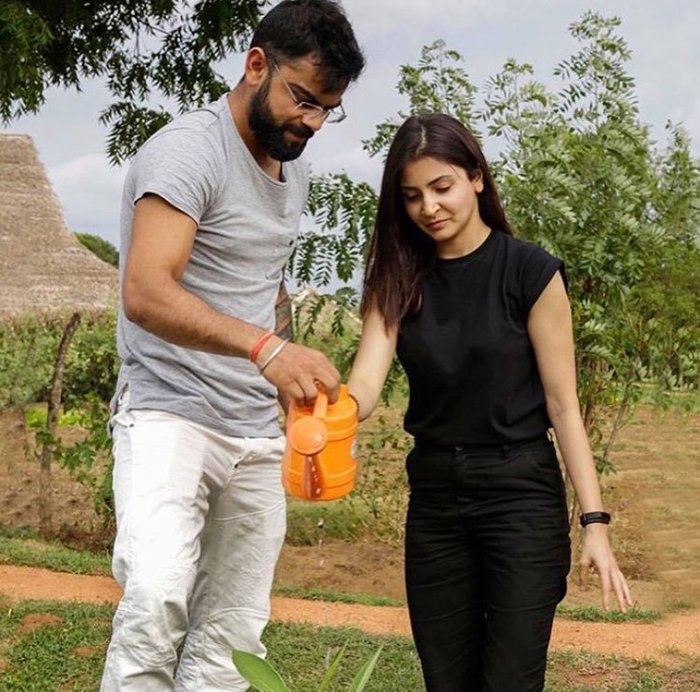 anushka sharma and virat kohli plant a sapling together