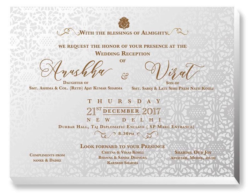 anushka sharma and virat kohli wedding card