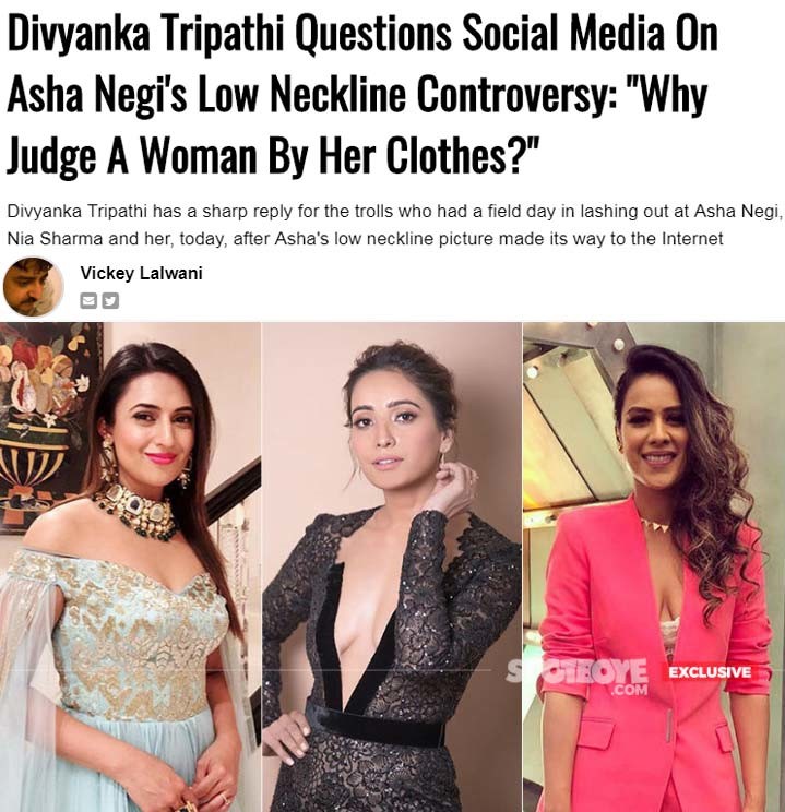 Divyanka Tripathi Xxx Fuck Video - Divyanka Tripathi Questions Social Media On Asha Negi's Low Neckline  Controversy: \