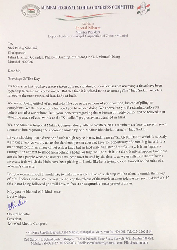 congress president sheetal mhatre has sent a letter