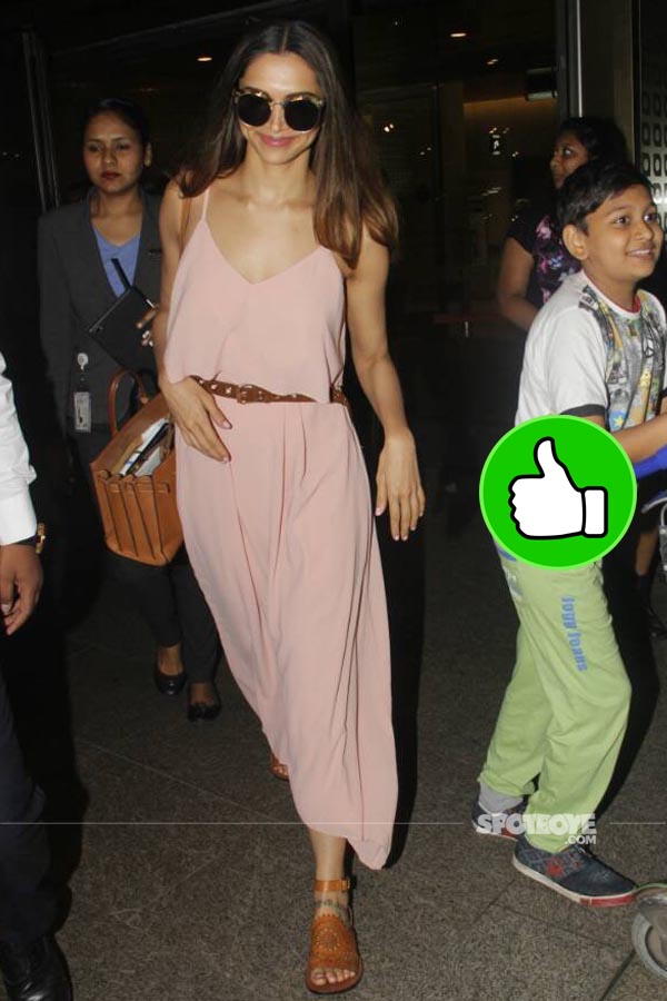 deepika padukone looks comfy in a pink dress at the mumbai airport