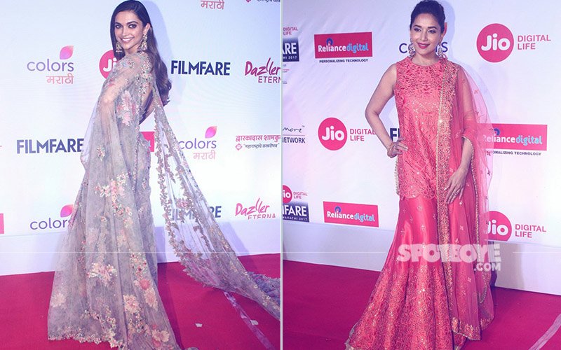Deepika Padukone & Madhuri Dixit Give TOUGH COMPETITION In Their Indian Look To Each Other At Jio Filmfare (Marathi) Awards