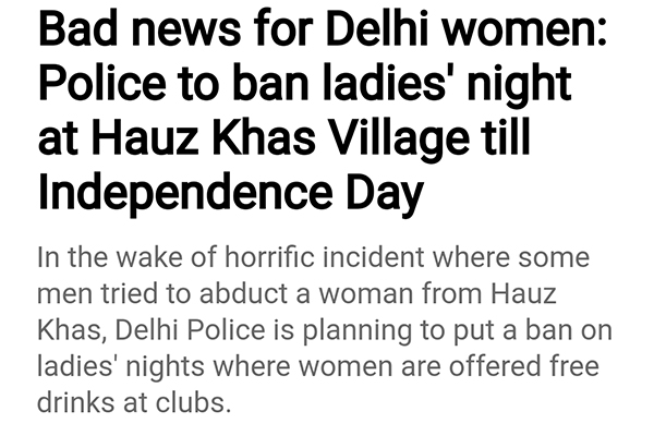 delhi police bans women nights