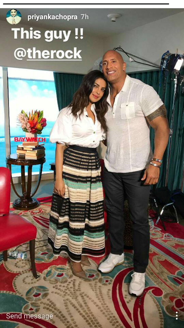 dwayne rock johnson and priyanka chopra at a baywatch promotional event