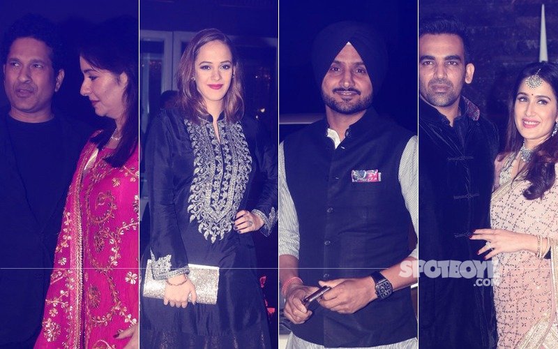 Sachin Tendulkar, Hazel Keech, Harbhajan Singh  At Sagarika Ghatge & Zaheer Khan's Cocktail Party