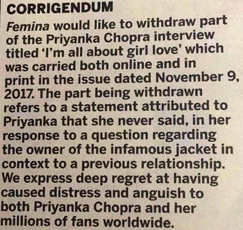 femina apology note on the priyanka chopra jacket controversy