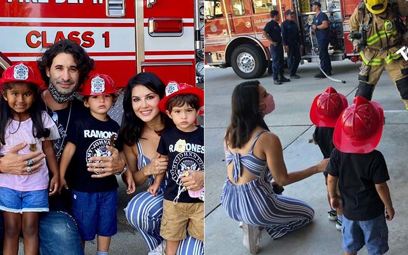 Sunny Leone- Daniel Weber’s Kids Nisha, Noah And Asher Make For The Cutest Little Fire-Fighters As The Actress Takes Them For A Fire Safety Session