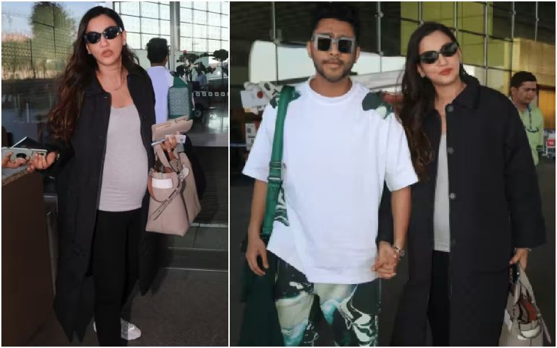 SPOTTED! New Mommy-To-Be Gauahar Khan Flaunts Her Baby Bump At The Airport With Hubby Zaid Darbar- WATCH