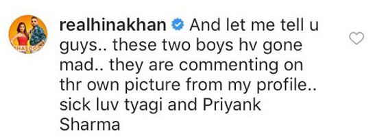 hina khan comment on instagram