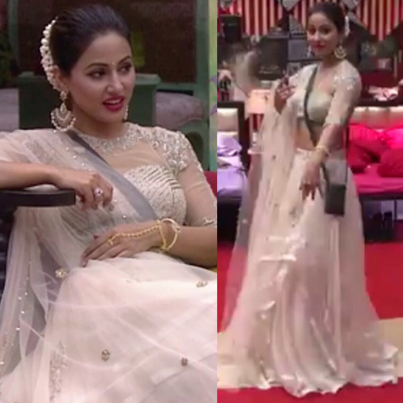 hina khan in a white lehenga choli