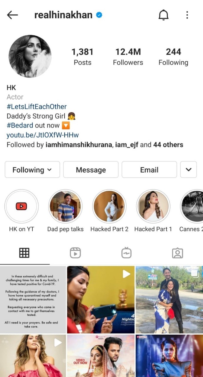 Hina Khan Adds, ‘Daddy’s Strong Girl’ On Her Social Media Bio Post Her ...