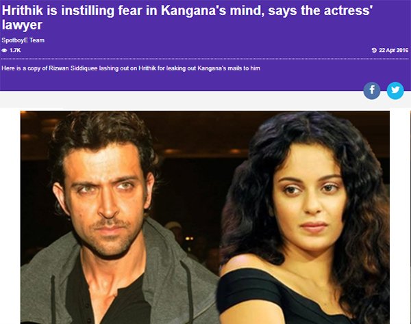 hrithik is isntilling fear in kanganas mind