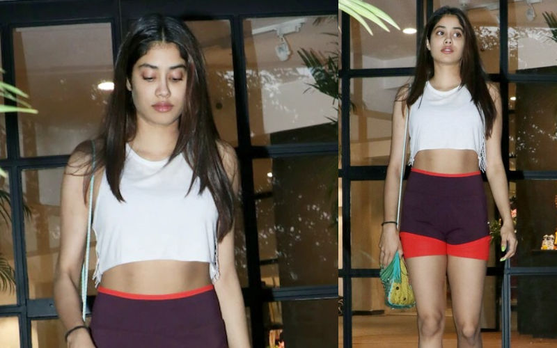 Janhvi Kapoor Stuns in White Crop Top And Maroon Shorts As She Steps Out Of Gym; Fans Go Gaga Over The Look- PHOTOS INSIDE