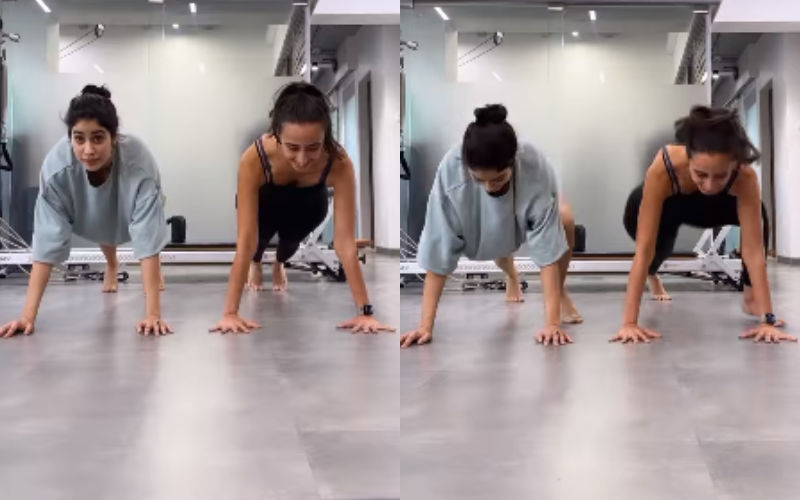 Janhvi Kapoor Impresses Internet With Her Fun Plank Workout Session With Trainer Namrata Purohit; Netizen Says, ‘She Has Amazing Flexibility’-Video Inside