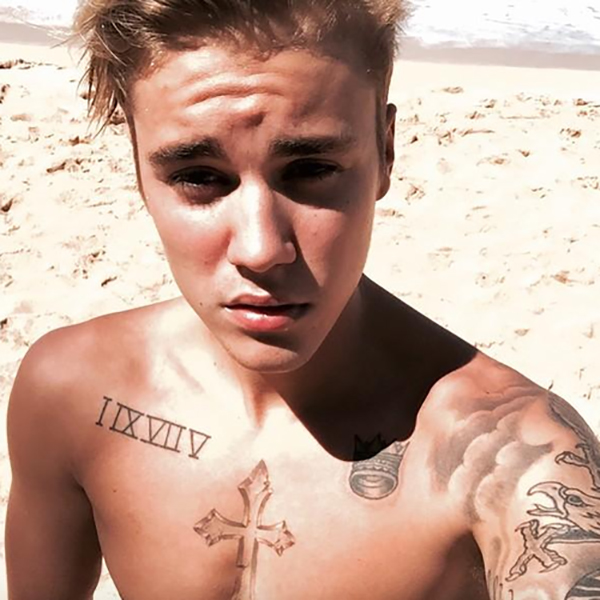 justin bieber large cross in his chest