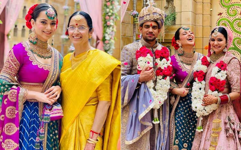 Kangana Ranaut Exudes Royalty At Brother Aksht's Wedding; Pairs Her Purple And Blue Lehenga With Heavy Necklace