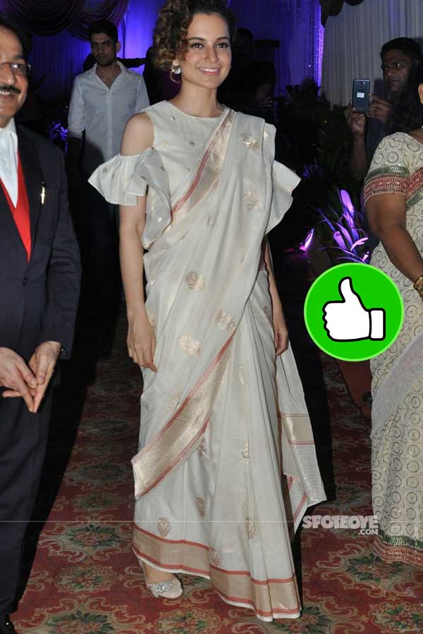 kangana ranaut snapped in a bangla saree exiting a friend wedding