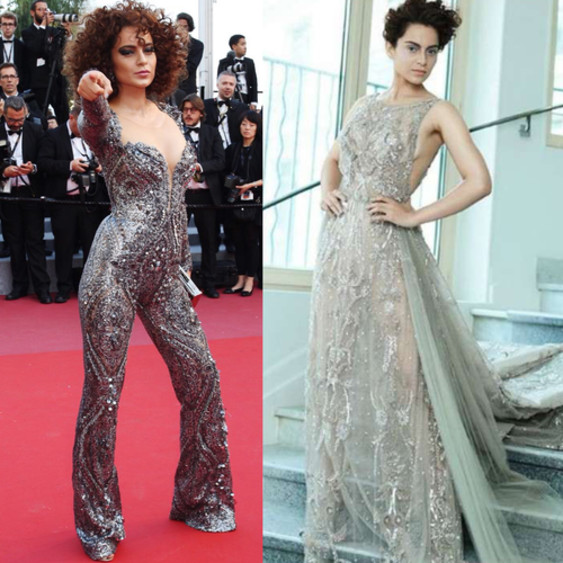kangana ranaut in a catsuit and beige gown
