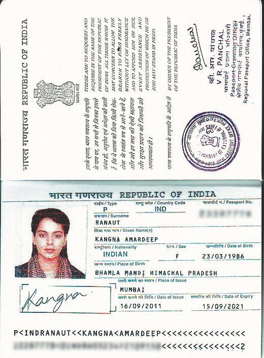 kangana ranaut passport scan