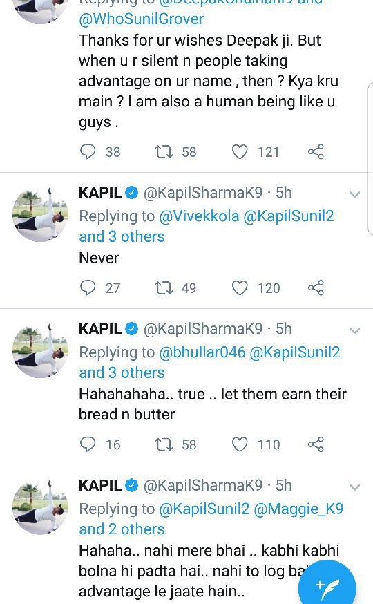 kapil sharma series of tweets responding to sunil grover