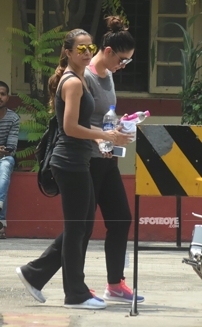kareena kapoor and amrita arora sanpped together outside a gym