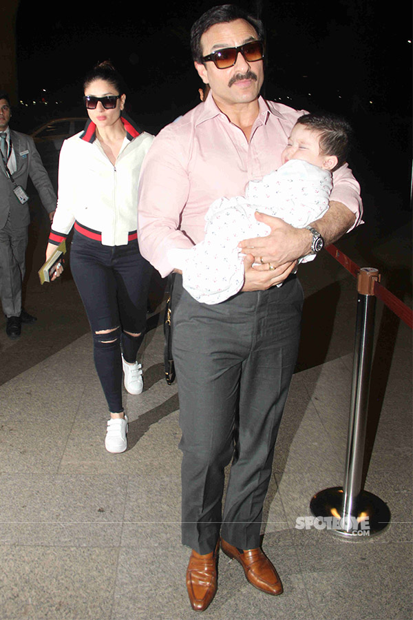 kareena kapoor with saif and taimur at the airport