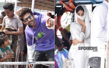 Dostana 2: Kartik Aaryan- Janhvi Kapoor Take A Boat Ride; Lady Hides Her Face, He Poses Happily With Fans