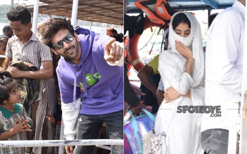 Dostana 2: Kartik Aaryan- Janhvi Kapoor Take A Boat Ride; Lady Hides Her Face, He Poses Happily With Fans