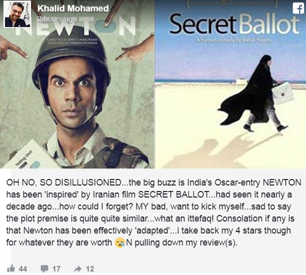 khalid mohamed facebook post on the similarities between secret ballot and newton