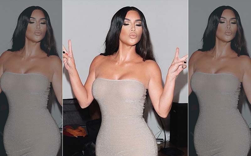 Kim Kardashian Flaunts Her Curves In A Nude Colored Velvet Gown With Thigh-High Slit At Kanye West’s Mary Opera
