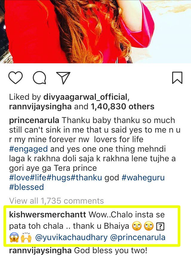 kishwer merchant reply to prince narula engagement