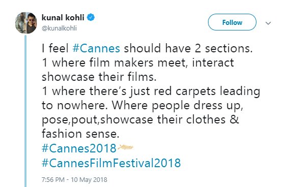 kunal kohli tweets about cannes