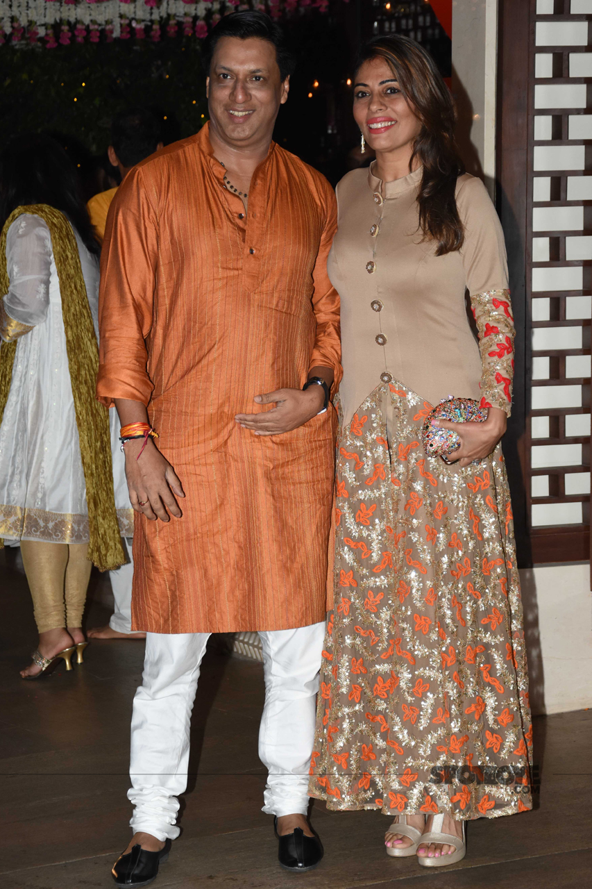 madhur bhandarkar with wife at ambani ganpati celebration