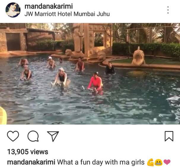 mandana karimi working out in a pool in juhu
