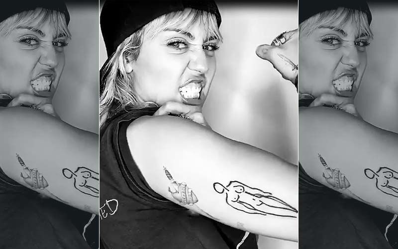 Miley Cyrus Gets A Nude Woman Tattoo On Her Arm; Flexes Her Bicep To Show Off Her New Ink- WATCH