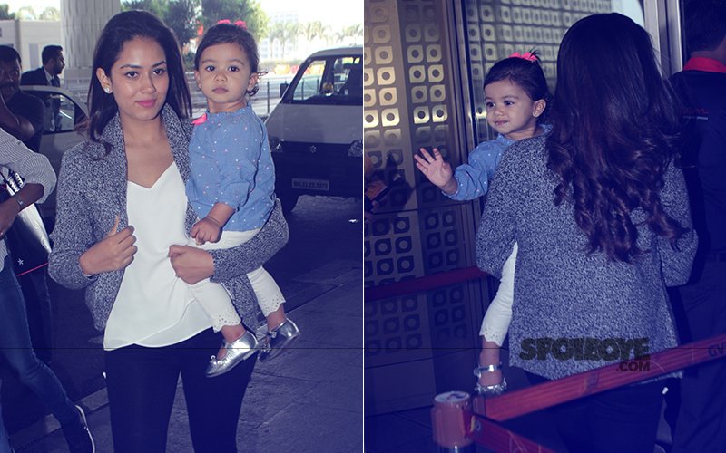 Misha Kapoor Waves At The Paparazzi With Mommy Mira At The Airport
