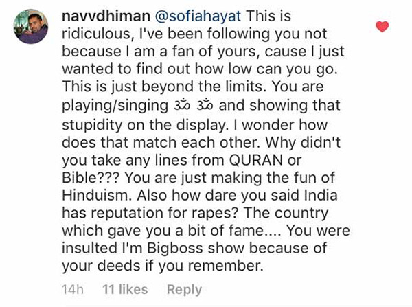 navvdhiman comments on sofia hayat video