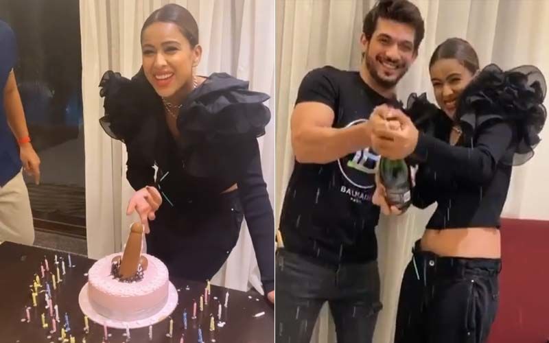 Nia Sharma Cuts A P*NIS Shaped Cake On Her Dirty 30 Birthday Party; Arjun Bijlani Pops Open A Bottle Of Champagne - Inside Pics And Videos