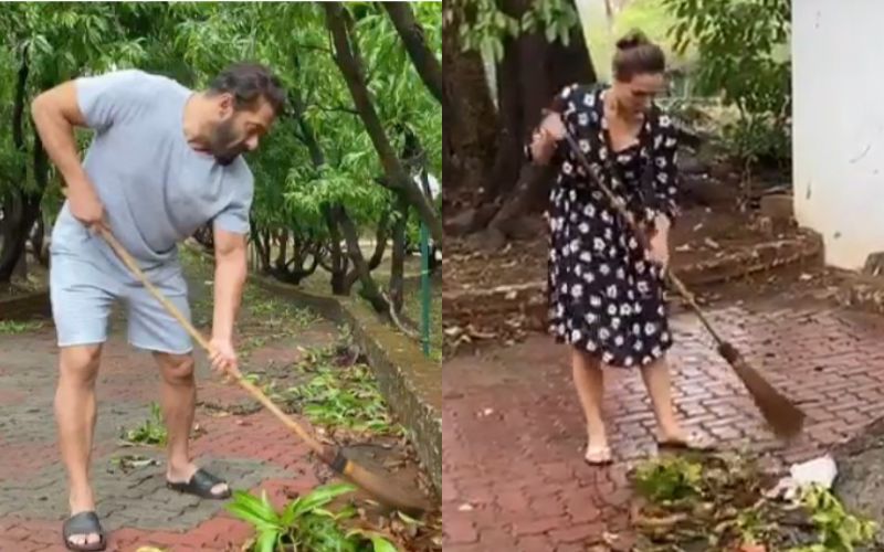 Salman Khan- Iulia Vantur Sweep The Lawn Of His Panvel Farmhouse; Actor Bats For Swachh Bharat On World Environment Day - VIDEO