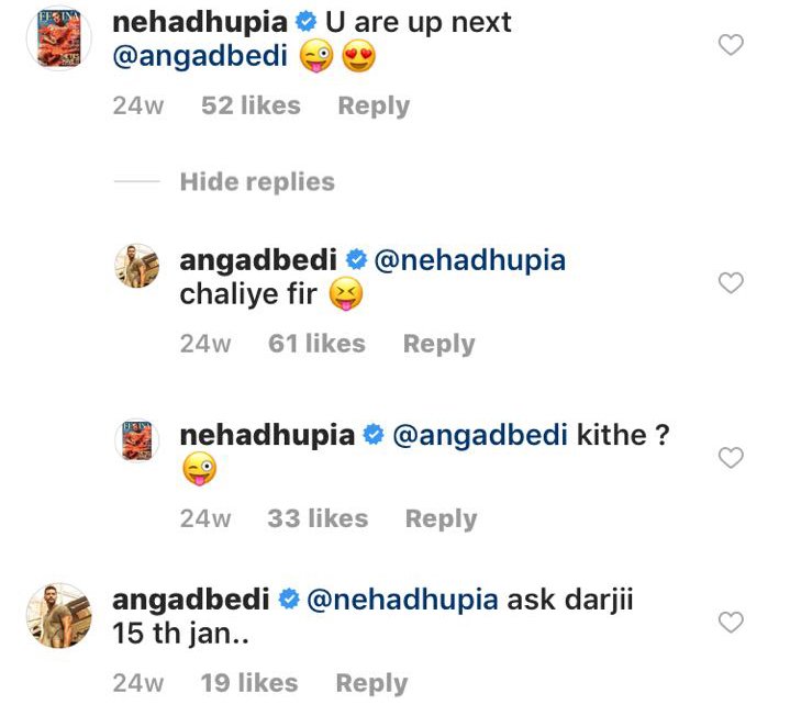 neha dhupia and angad bedi instagram conversation