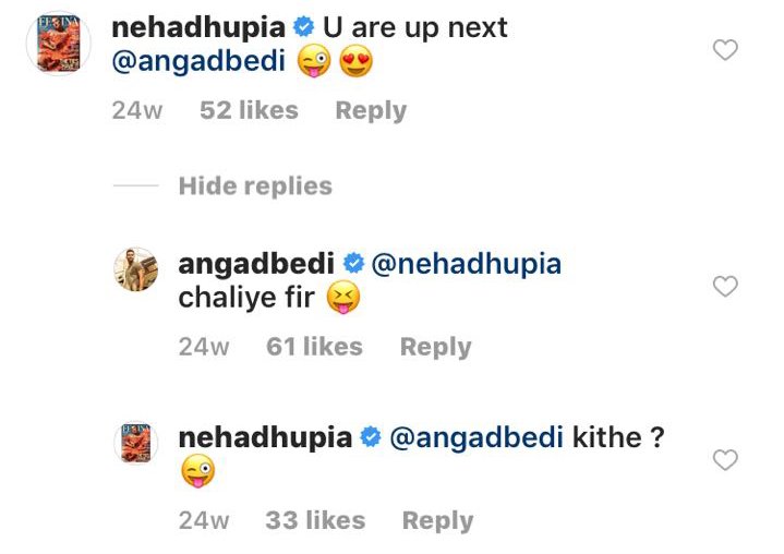 neha dhupia comment on angad bedi post