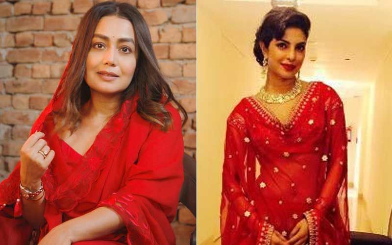 Neha Kakkar’s Reception Lehenga Looks Inspired By Priyanka Chopra; Red Lehenga And See Through Veil Will Remind You Of Chopra’s Lavish Wedding