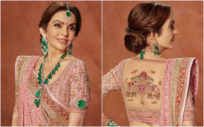 Nita Ambani Wears A Gorgeous Pink Blouse Features Her Kids And Grandkids’ Name For Anant Ambani-Radhika Merchant’s Shubh Aashirwad