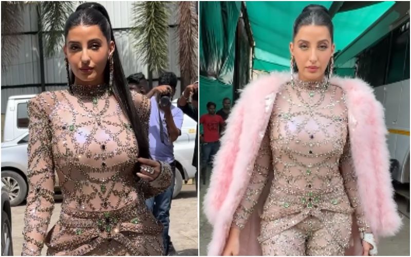 Nora Fatehi Gets TROLLED For Wearing A Bejewelled Bodycon Suit With A Pink Fry Coat; Netizens Say, ‘Nora Kam Suparkha Jyada Lag Rhi Hai’